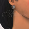 Oro Laminado Huggie Hoop, Gold Filled Style Flower Design, with White Cubic Zirconia, Polished, Two Tone, 02.210.0145.15