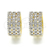 Oro Laminado Huggie Hoop, Gold Filled Style Flower Design, with White Cubic Zirconia, Polished, Two Tone, 02.210.0145.15