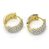 Oro Laminado Huggie Hoop, Gold Filled Style Flower Design, with White Cubic Zirconia, Polished, Two Tone, 02.210.0145.15