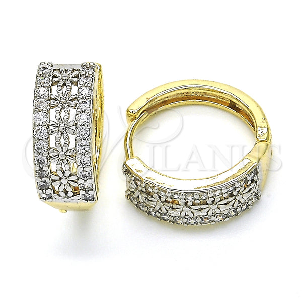 Gold Filled Hoop Earrings — Huggie Hoop with White Cubic Zirconia Polished Two — main product view — SKU 124469 | Oro Laminado aretes de aro — Huggie Hoop with blanco Cubic Zirconia pulido Two — SKU 124469