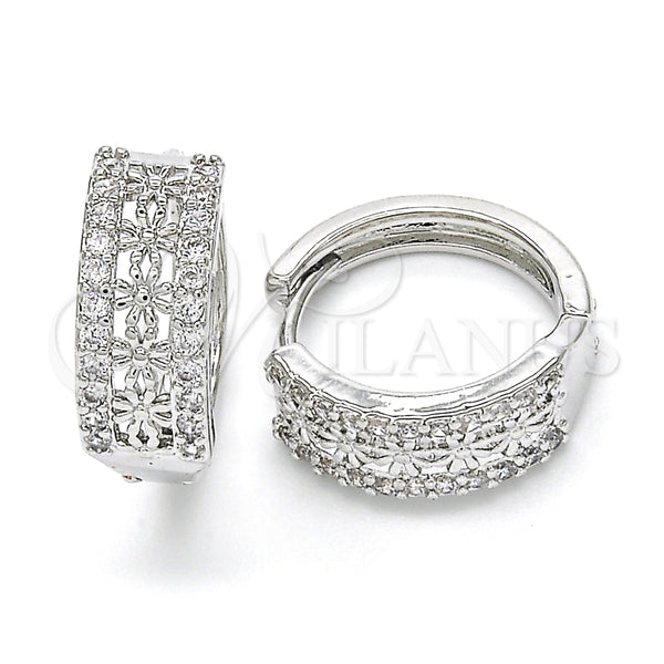 Rhodium Gold Filled Huggie Hoop, with White Cubic Zirconia, Polished, Rhodium Finish, 02.210.0147.1.20