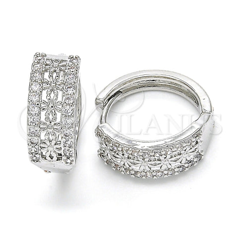 Rhodium Gold Filled Huggie Hoop, with White Cubic Zirconia, Polished, Rhodium Finish, 02.210.0147.1.20