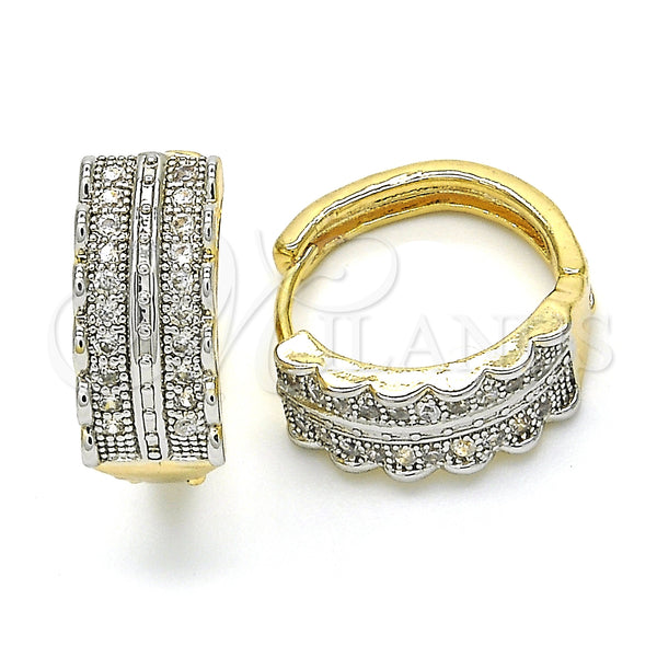 Gold Filled Hoop Earrings — Huggie Hoop with White Cubic Zirconia Polished Two — main product view — SKU 124472 | Oro Laminado aretes de aro — Huggie Hoop with blanco Cubic Zirconia pulido Two — SKU 124472