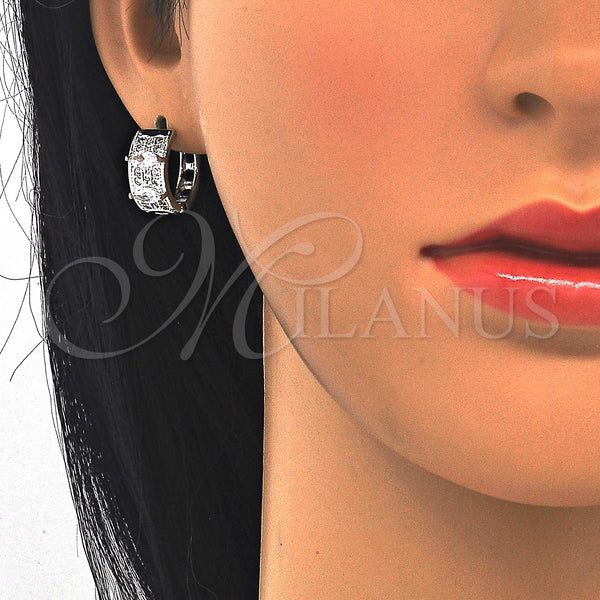 White Gold Filled Hoop Earrings — Huggie Hoop with White Cubic Zirconia Polished 02. — alternate product view — SKU 124476 | Oro Laminado Blanco aretes de aro — Huggie Hoop with blanco Cubic Zirconia pulido 02. — SKU 124476