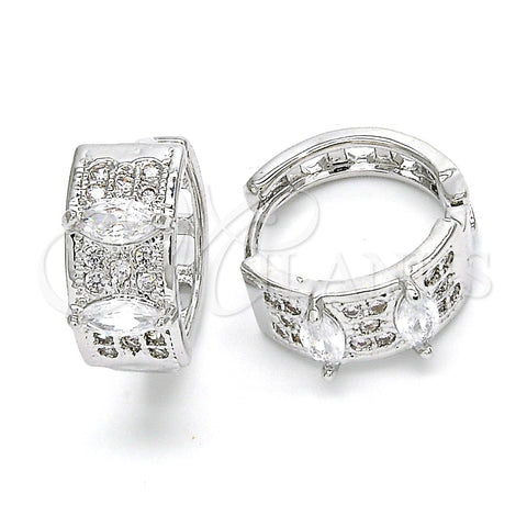 Rhodium Gold Filled Huggie Hoop, with White Cubic Zirconia, Polished, Rhodium Finish, 02.210.0149.1.15
