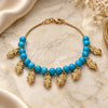 Oro Laminado Charm Bracelet, Gold Filled Style Owl and Ball Design, with Turquoise Opal, Polished, Golden Finish, 03.32.0123.07 (7 Inches Length)