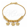 Oro Laminado Charm Bracelet, Gold Filled Style Turtle and Ball Design, Polished, Golden Finish, 03.32.0130.07 (7 Inches Length)