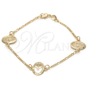 Gold Filled Bracelet — Fancy Bracelet Holy Spirit and Pave Figaro Design — main product view — SKU 124490 | Oro Laminado brazalete — elegante Bracelet Holy Spirit and Pave Figaro diseño — SKU 124490