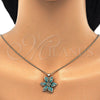 Oro Laminado Earring and Pendant Adult Set, Gold Filled Style Flower Design, with Turquoise and White Crystal, Polished, Golden Finish, 10.64.0157