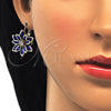 Oro Laminado Earring and Pendant Adult Set, Gold Filled Style Flower Design, with Sapphire Blue and White Crystal, Polished, Golden Finish, 10.64.0157.1