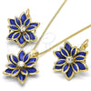 Oro Laminado Earring and Pendant Adult Set, Gold Filled Style Flower Design, with Sapphire Blue and White Crystal, Polished, Golden Finish, 10.64.0157.1
