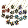 Oro Laminado Earring and Pendant Adult Set, Gold Filled Style Flower Design, with Sapphire Blue and White Crystal, Polished, Golden Finish, 10.64.0157.1