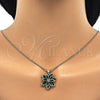 Oro Laminado Earring and Pendant Adult Set, Gold Filled Style Flower Design, with Green and White Cubic Zirconia, Polished, Golden Finish, 10.64.0157.3