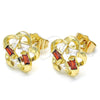 Oro Laminado Stud Earring, Gold Filled Style Flower and Baguette Design, with Garnet and White Cubic Zirconia, Polished, Golden Finish, 02.210.0101.4