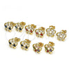 Oro Laminado Stud Earring, Gold Filled Style Flower and Baguette Design, with Garnet and White Cubic Zirconia, Polished, Golden Finish, 02.210.0101.4