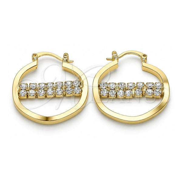 Oro Laminado Small Hoop, Gold Filled Style with White Crystal, Polished, Golden Finish, 02.122.0097.25