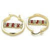 Oro Laminado Small Hoop, Gold Filled Style with Garnet and White Cubic Zirconia, Polished, Golden Finish, 02.122.0097.1.25