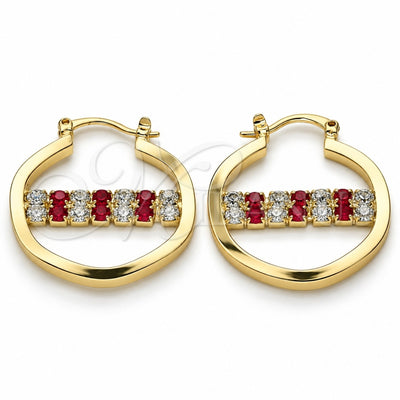 Oro Laminado Small Hoop, Gold Filled Style with Garnet and White Cubic Zirconia, Polished, Golden Finish, 02.122.0097.1.25