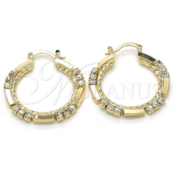 Gold Filled Hoop Earrings — Medium Hoop with White Crystal Polished 02. — main product view — SKU 124518 | Oro Laminado aretes de aro — Medium Hoop with cristal blanco pulido 02. — SKU 124518