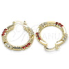 Oro Laminado Medium Hoop, Gold Filled Style with Garnet and White Cubic Zirconia, Polished, Golden Finish, 02.122.0098.1.30