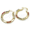 Oro Laminado Medium Hoop, Gold Filled Style with Garnet and White Cubic Zirconia, Polished, Golden Finish, 02.122.0098.1.30