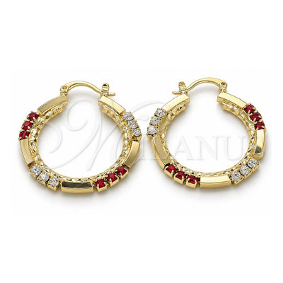 Oro Laminado Medium Hoop, Gold Filled Style with Garnet and White Cubic Zirconia, Polished, Golden Finish, 02.122.0098.1.30
