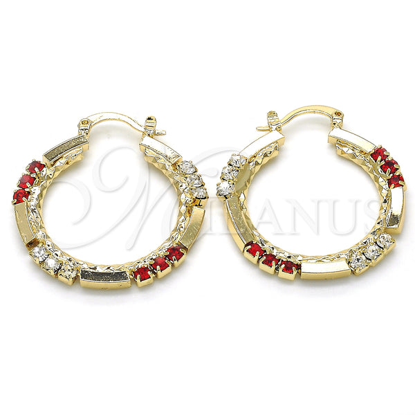 Gold Filled Hoop Earrings — Medium Hoop with Garnet and White Cubic Zirconia — main product view — SKU 124519 | Oro Laminado aretes de aro — Medium Hoop with Garnet and blanco Cubic Zirconia — SKU 124519