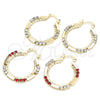 Oro Laminado Medium Hoop, Gold Filled Style with Garnet and White Cubic Zirconia, Polished, Golden Finish, 02.122.0098.1.30