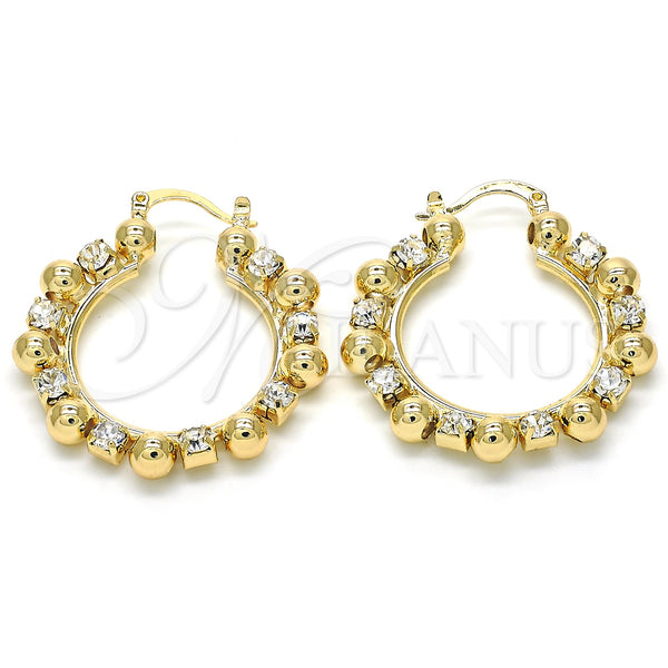 Gold Filled Hoop Earrings — Medium Hoop with White Crystal Polished 02. — main product view — SKU 124520 | Oro Laminado aretes de aro — Medium Hoop with cristal blanco pulido 02. — SKU 124520