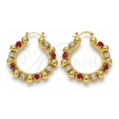 Oro Laminado Medium Hoop, Gold Filled Style with Garnet and White Crystal, Polished, Golden Finish, 02.122.0099.1.30