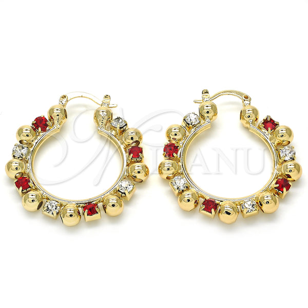 Gold Filled Hoop Earrings — Medium Hoop with Garnet and White Crystal Polished — main product view — SKU 124521 | Oro Laminado aretes de aro — Medium Hoop with Garnet and cristal blanco pulido — SKU 124521