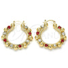Oro Laminado Medium Hoop, Gold Filled Style with Garnet and White Crystal, Polished, Golden Finish, 02.122.0099.1.30