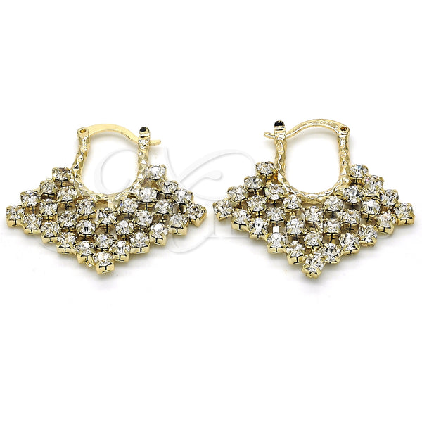 Gold Filled Hoop Earrings — Medium Hoop with White Crystal Polished 02. — main product view — SKU 124522 | Oro Laminado aretes de aro — Medium Hoop with cristal blanco pulido 02. — SKU 124522