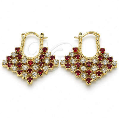 Oro Laminado Medium Hoop, Gold Filled Style with Garnet and White Crystal, Polished, Golden Finish, 02.122.0100.1.30