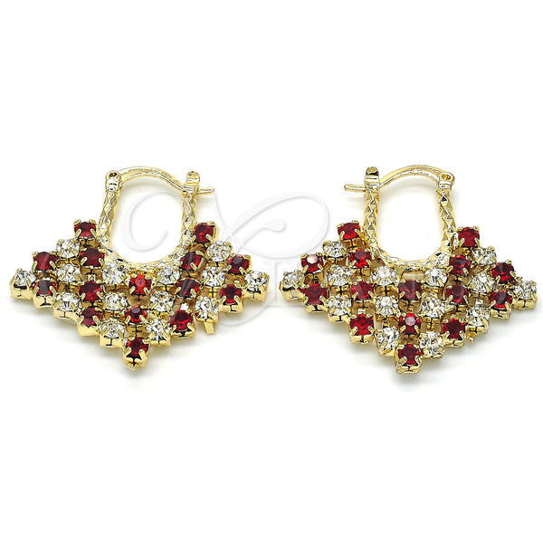 Gold Filled Hoop Earrings — Medium Hoop with Garnet and White Crystal Polished — main product view — SKU 124523 | Oro Laminado aretes de aro — Medium Hoop with Garnet and cristal blanco pulido — SKU 124523