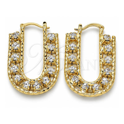 Oro Laminado Small Hoop, Gold Filled Style with White Crystal, Diamond Cutting Finish, Golden Finish, 02.122.0101.25