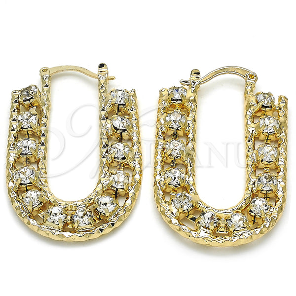 Gold Filled Hoop Earrings — Small Hoop with White Crystal Diamond Cutting 02. — main product view — SKU 124524 | Oro Laminado aretes de aro — Small Hoop with cristal blanco Diamond Cutting 02. — SKU 124524