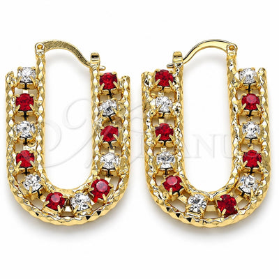 Oro Laminado Small Hoop, Gold Filled Style with Garnet and White Crystal, Polished, Golden Finish, 02.122.0101.1.25