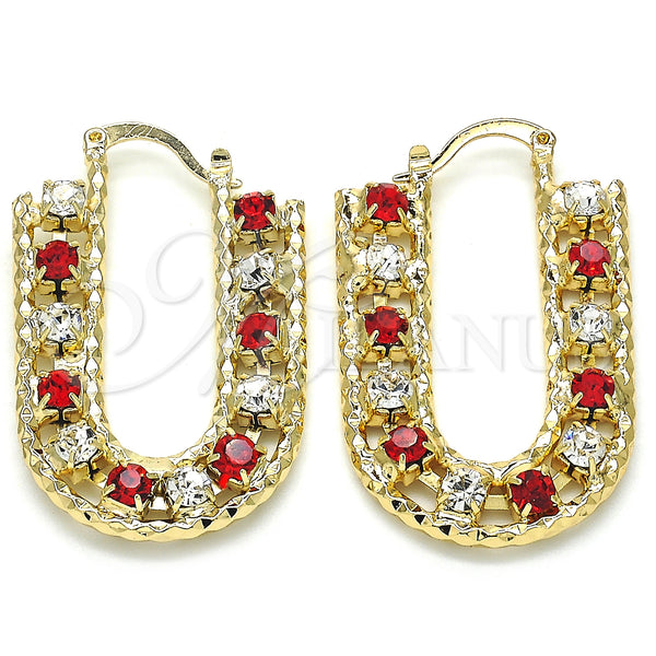 Gold Filled Hoop Earrings — Small Hoop with Garnet and White Crystal Polished — main product view — SKU 124525 | Oro Laminado aretes de aro — Small Hoop with Garnet and cristal blanco pulido — SKU 124525