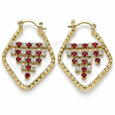 Oro Laminado Small Hoop, Gold Filled Style with Garnet and White Crystal, Polished, Golden Finish, 02.122.0102.1.25