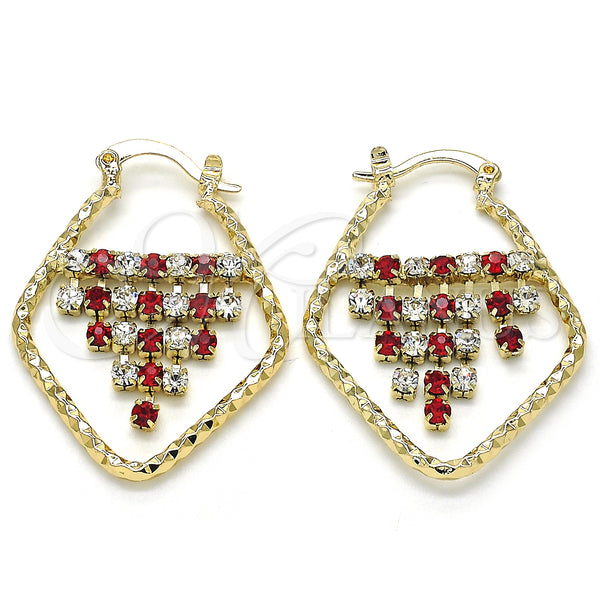 Gold Filled Hoop Earrings — Small Hoop with Garnet and White Crystal Polished — main product view — SKU 124527 | Oro Laminado aretes de aro — Small Hoop with Garnet and cristal blanco pulido — SKU 124527
