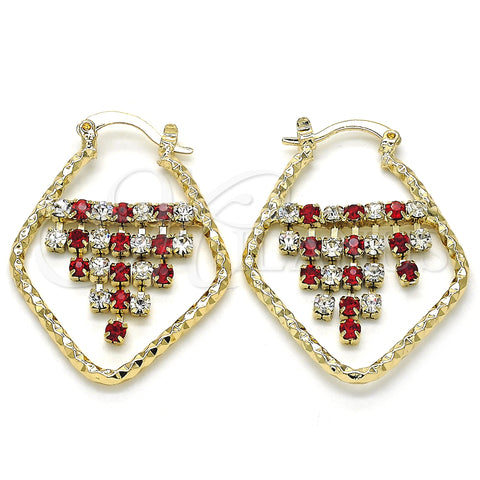 Oro Laminado Small Hoop, Gold Filled Style with Garnet and White Crystal, Polished, Golden Finish, 02.122.0102.1.25