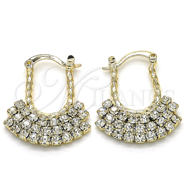 Gold Filled Hoop Earrings — Small Hoop with White Crystal Diamond Cutting 02. — main product view — SKU 124528 | Oro Laminado aretes de aro — Small Hoop with cristal blanco Diamond Cutting 02. — SKU 124528