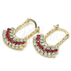 Oro Laminado Small Hoop, Gold Filled Style with Garnet and White Cubic Zirconia, Polished, Golden Finish, 02.122.0103.1.20