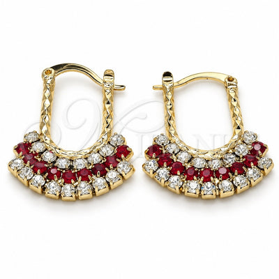 Oro Laminado Small Hoop, Gold Filled Style with Garnet and White Cubic Zirconia, Polished, Golden Finish, 02.122.0103.1.20
