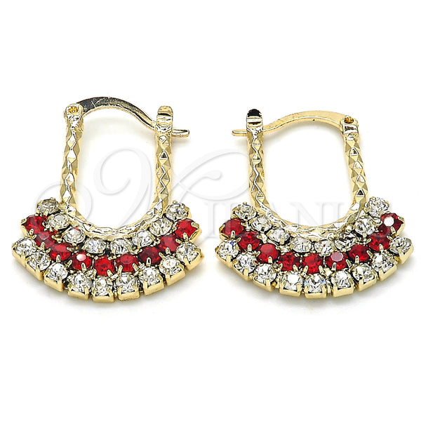Gold Filled Hoop Earrings — Small Hoop with Garnet and White Cubic Zirconia — main product view — SKU 124529 | Oro Laminado aretes de aro — Small Hoop with Garnet and blanco Cubic Zirconia — SKU 124529