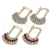 Oro Laminado Small Hoop, Gold Filled Style with Garnet and White Cubic Zirconia, Polished, Golden Finish, 02.122.0103.1.20