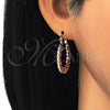 Oro Laminado Small Hoop, Gold Filled Style with Garnet and White Cubic Zirconia, Diamond Cutting Finish, Golden Finish, 02.122.0104.1.25