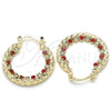 Oro Laminado Small Hoop, Gold Filled Style with Garnet and White Cubic Zirconia, Diamond Cutting Finish, Golden Finish, 02.122.0104.1.25