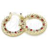 Oro Laminado Small Hoop, Gold Filled Style with Garnet and White Cubic Zirconia, Diamond Cutting Finish, Golden Finish, 02.122.0104.1.25